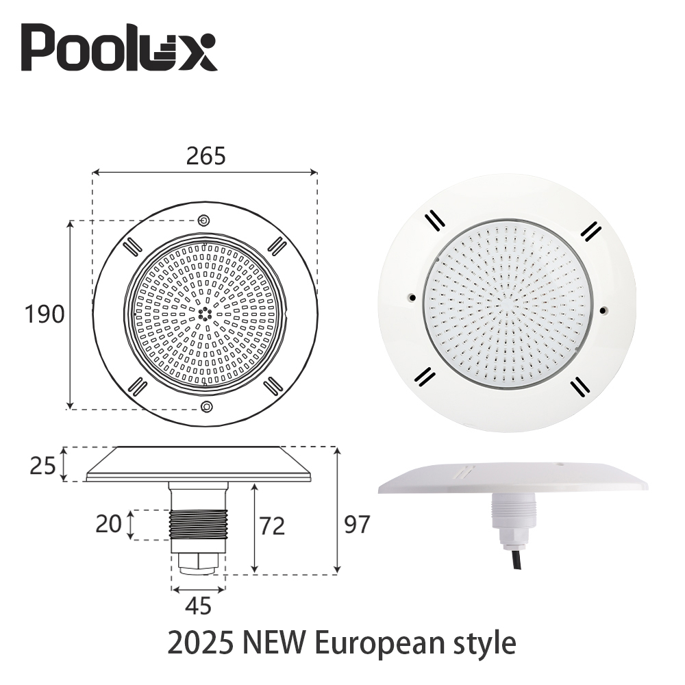 POOLUX Customized PC 265mm IP68 Underwater Lights for Liner Swimming Pool - Image 2