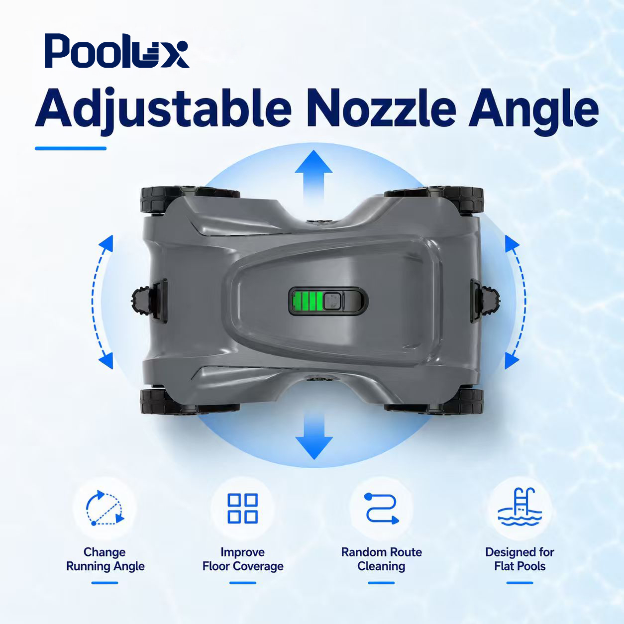 Poolux R8 cordless rechargeable automatic pool cleaner product display