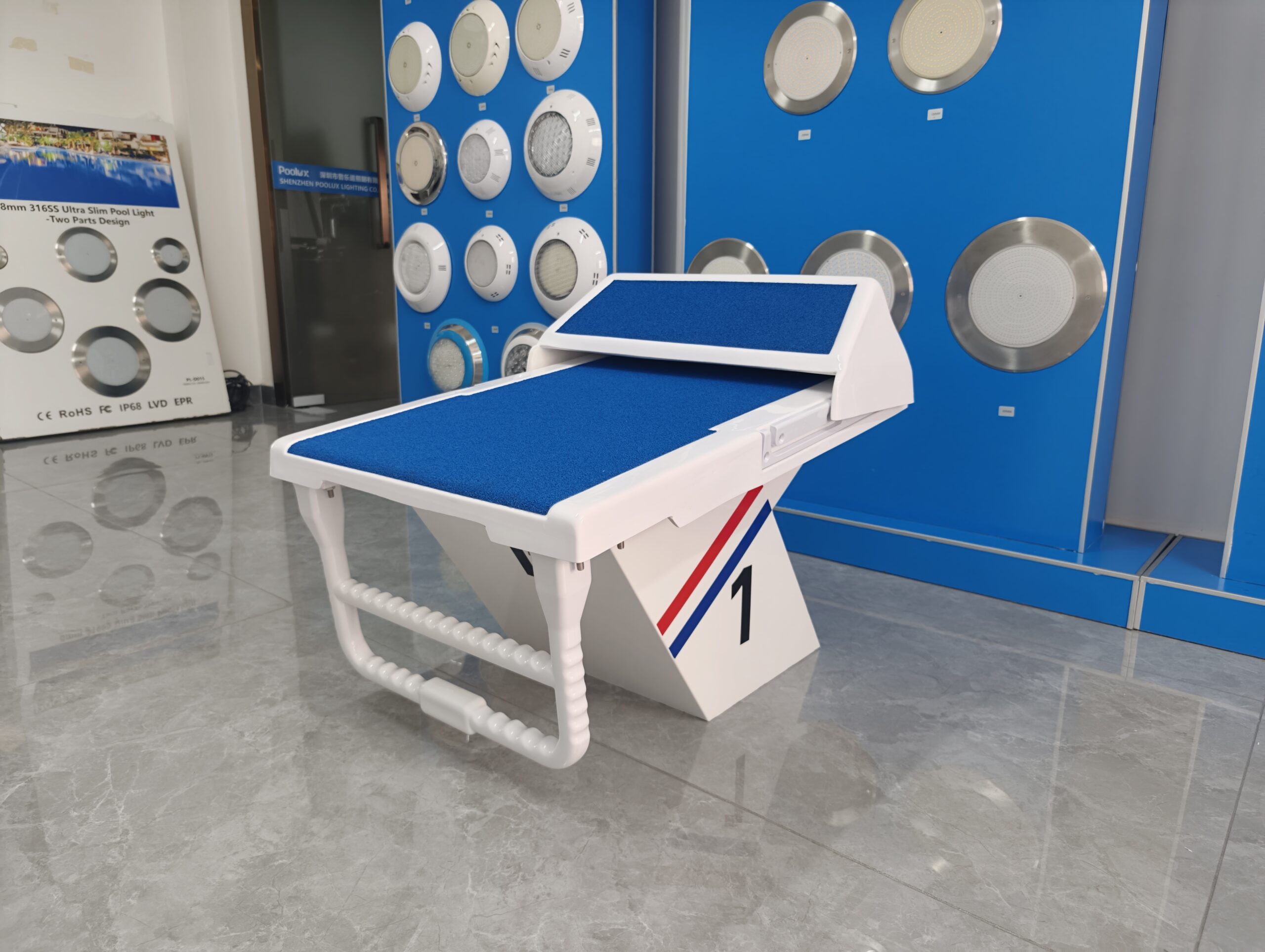 Swimming competition starting block installation for commercial swimming pool