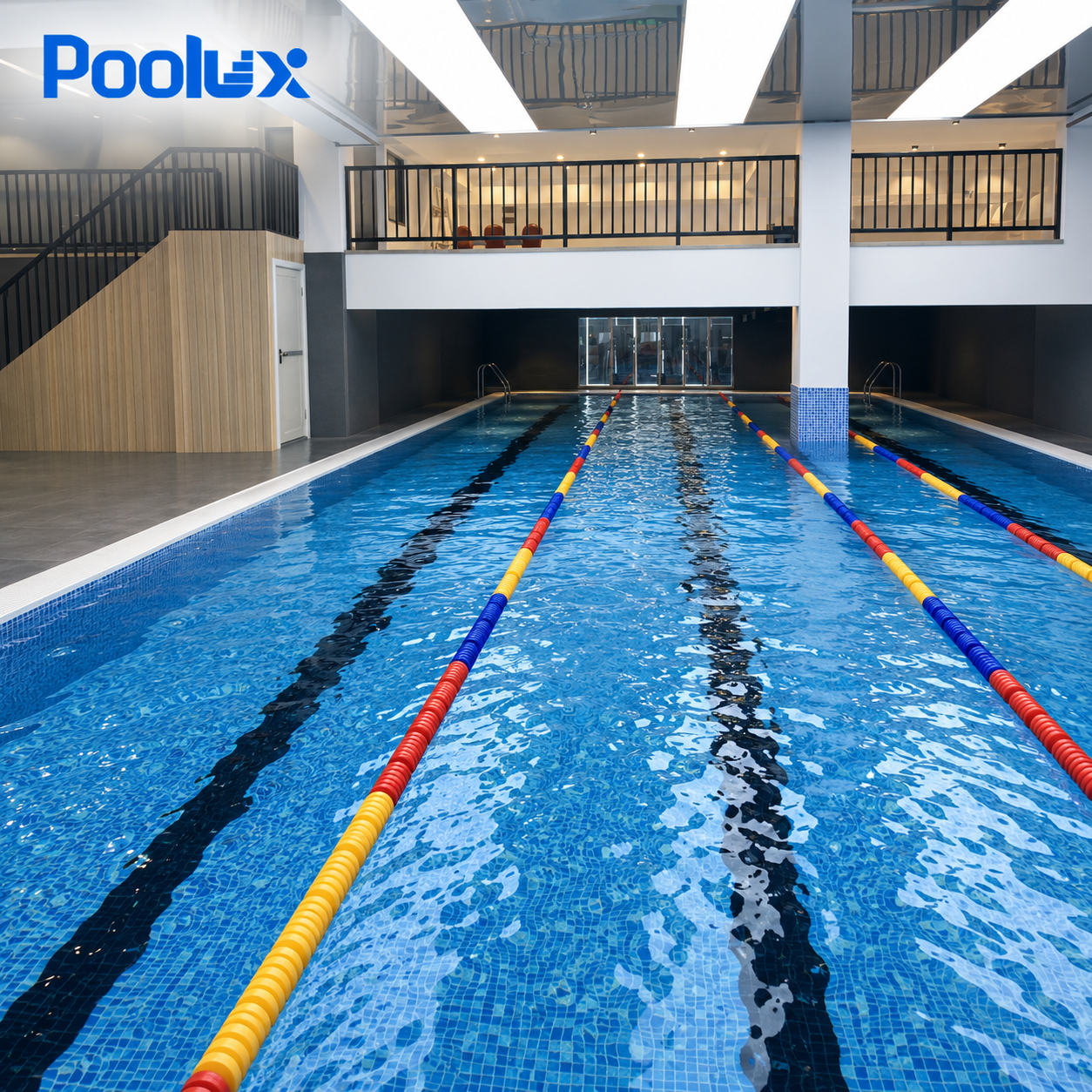 PL-SL-6 floating spiral lane line installed across a swimming pool