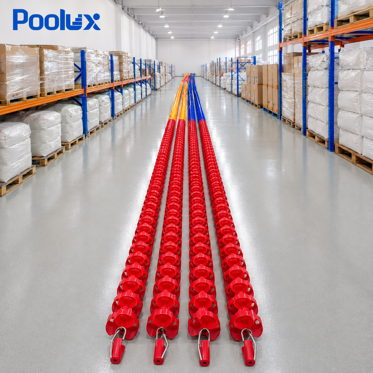 POOLUX PL-WTL-11 wheel-type pool lane line factory and warehouse presentation