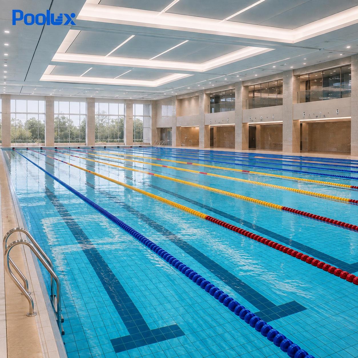 PL-NHL-12 hexagonal lane line installed across a swimming pool