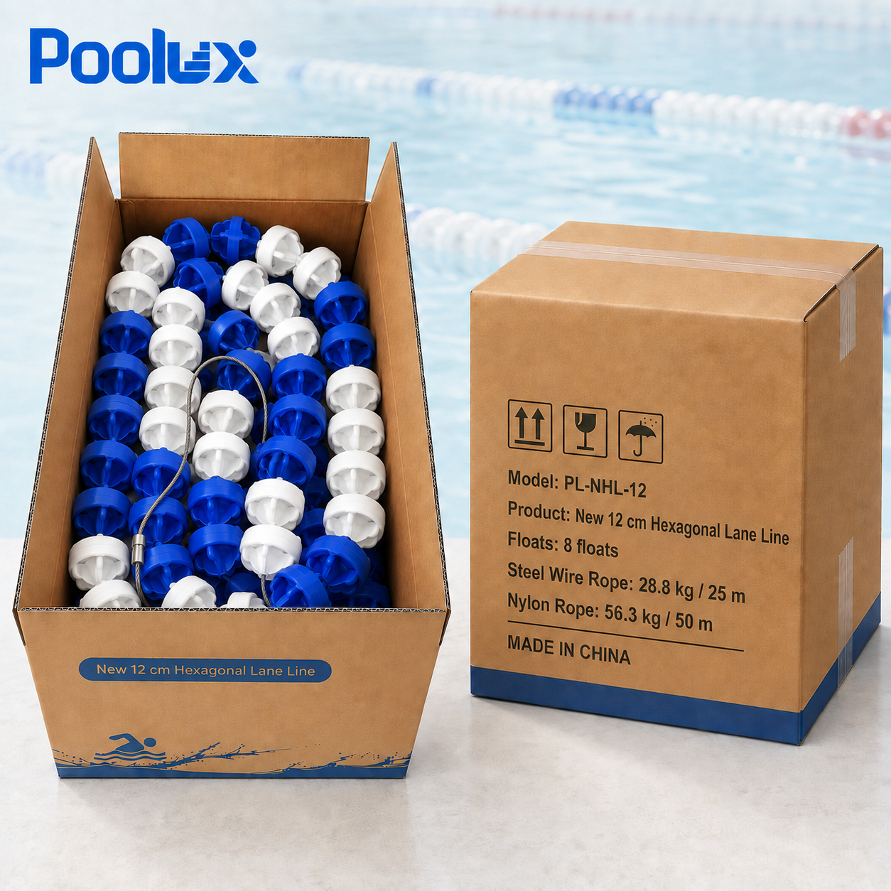 Packing options for Poolux PL-NHL-12 hexagonal pool lane line