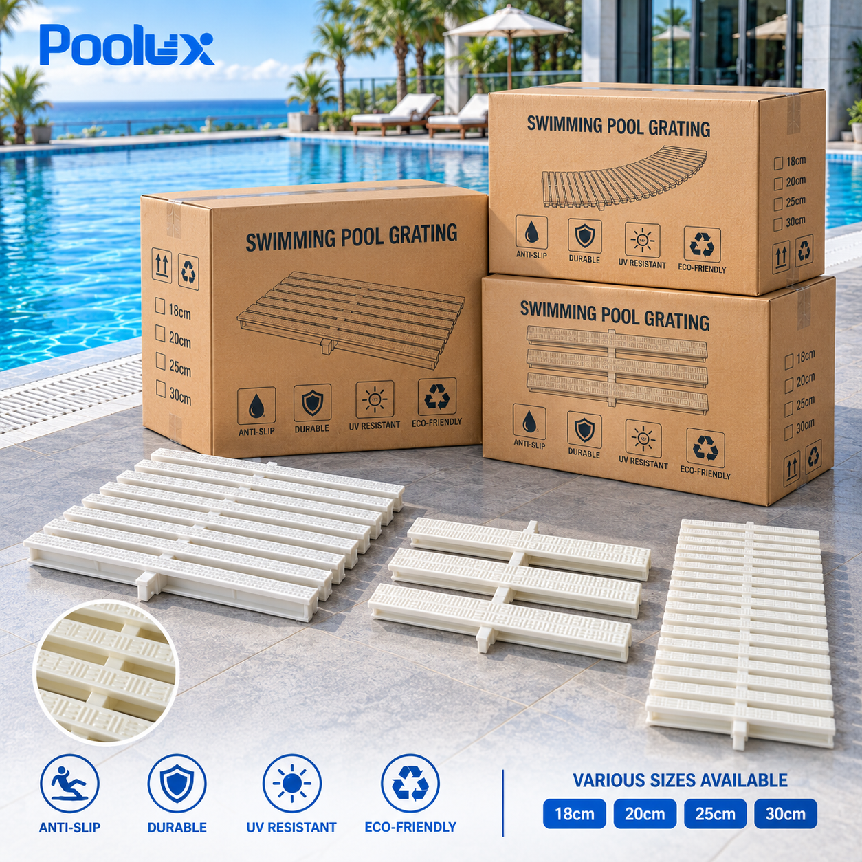 Poolux reinforced swimming pool grating carton packing for B2B shipment