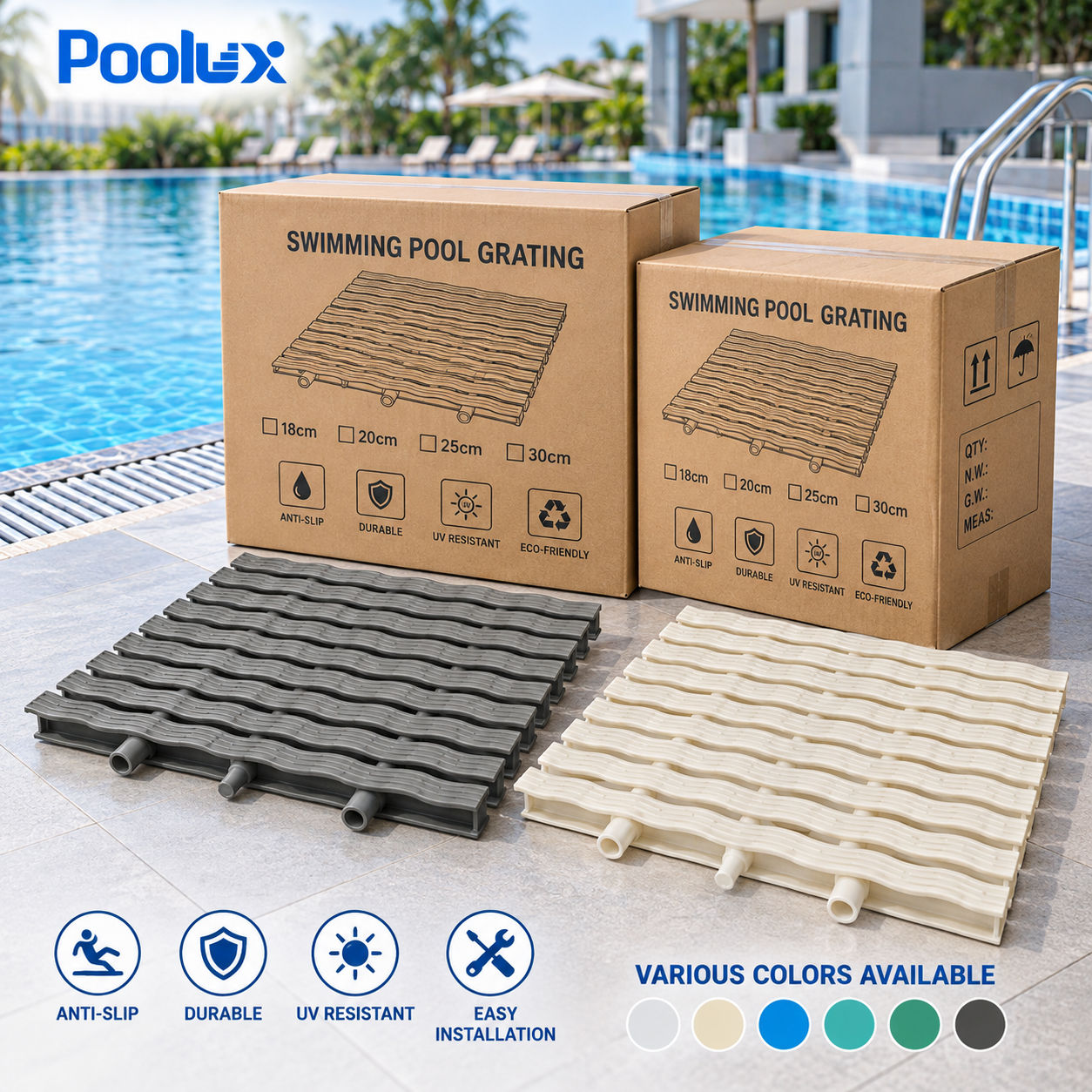 Poolux PL-WCT ABS swimming pool grating packing and shipment presentation