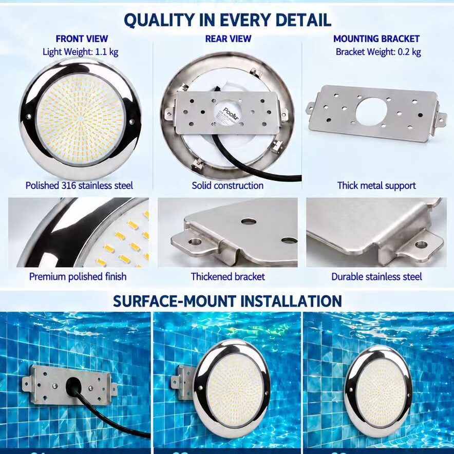 Poolux PL-RF230 wall mounted underwater swimming pool light installation