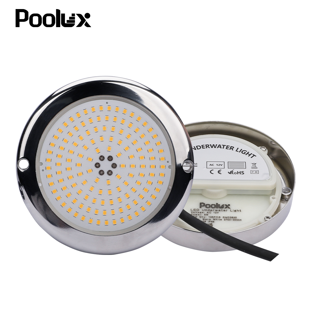 Poolux PL-RF130 wall-mounted underwater LED pool light product details and construction
