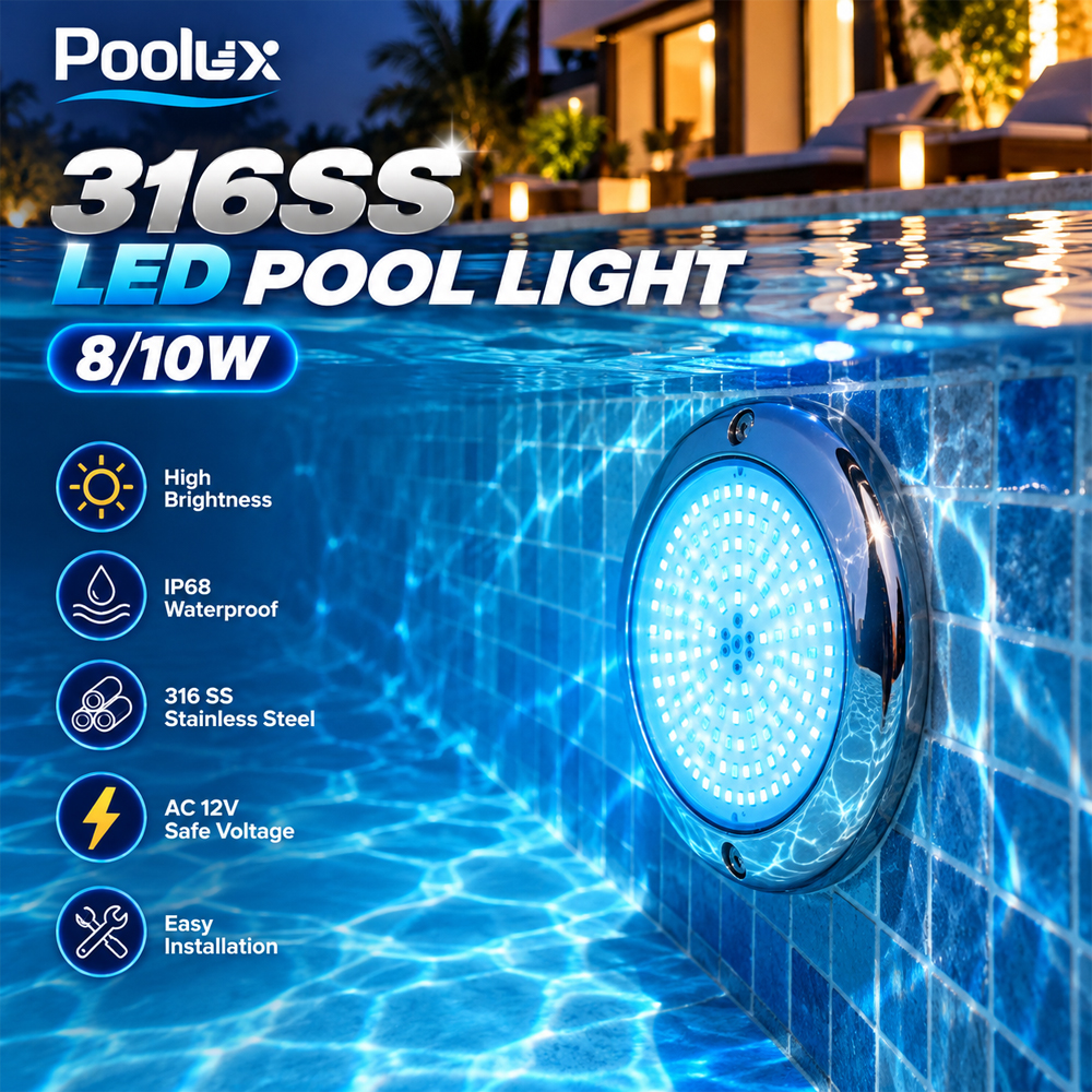 Poolux PL-RF130 wall-mounted LED underwater swimming pool light application display