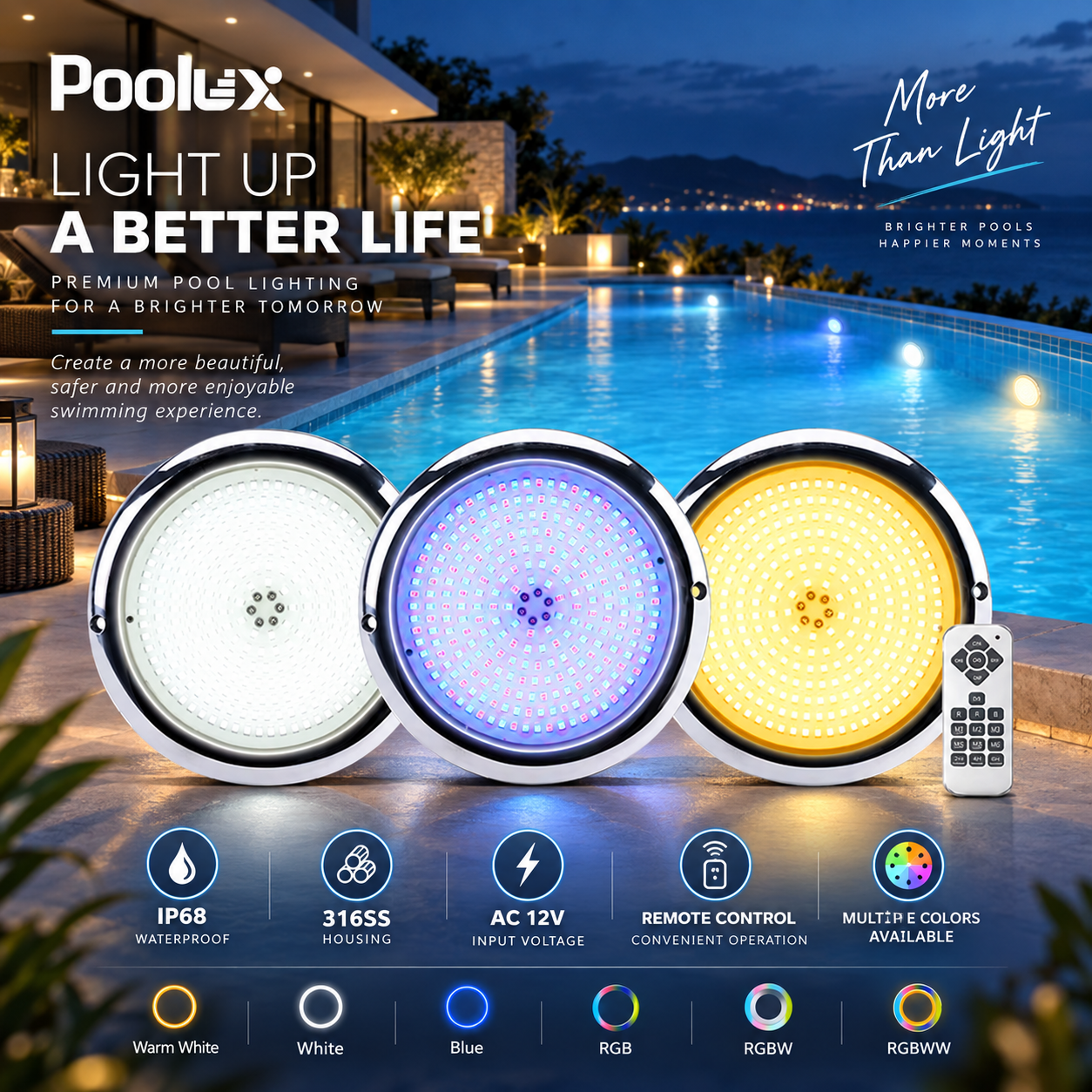 Poolux PL-RF152 LED underwater swimming pool light application display